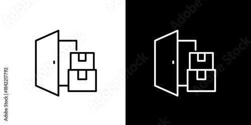 Delivery icons symbolizing packages leaving an open doorway