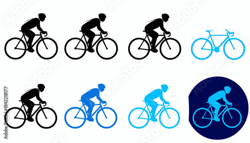 Artistic depiction of a cyclist in motion, cycling on a bicycle, in various styles