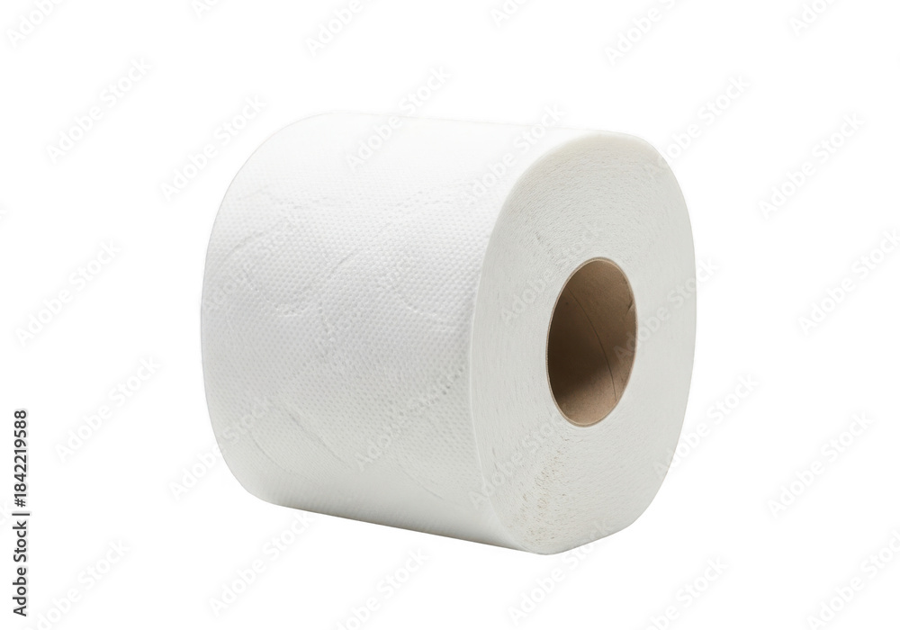 Fototapeta premium A single roll of white toilet paper isolated on a transparent background