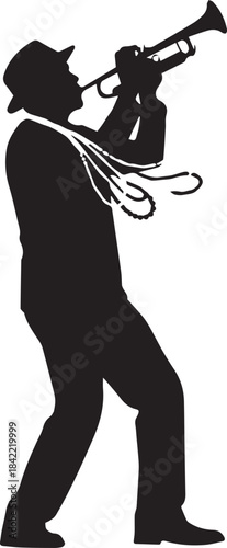 Silhouette of a jazz musician playing a trumpet