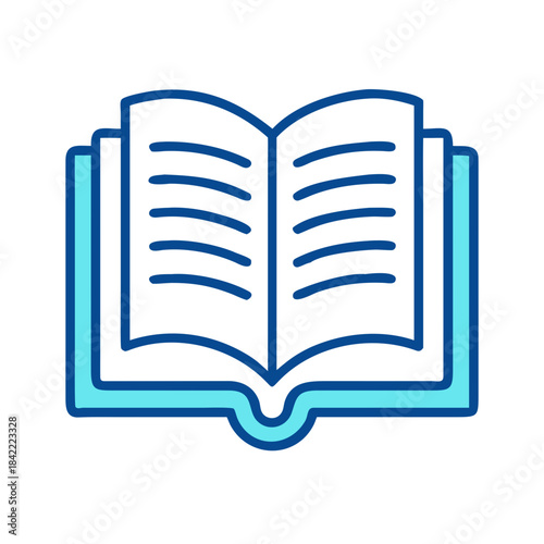 An open book icon with a glowing neon blue outline on black