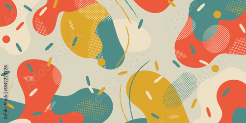Abstract organic shapes and patterns in a muted retro color palette background