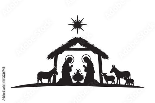 silhouette of jesus is born navity
