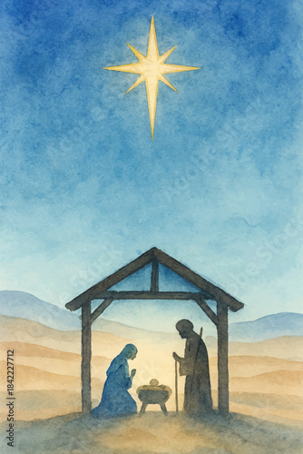watercolor simple christmas nativity backdrop