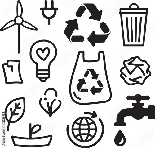 Environmental conservation and eco friendly symbols collection sustainable living concepts