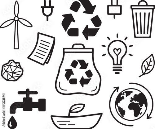 Environmental conservation and eco friendly symbols collection sustainable living concepts