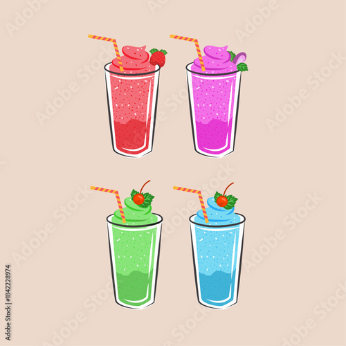 Cute Summer Beverage Glass Illustration with Straw and Fruit