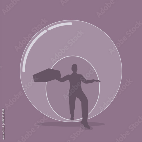 Step out of comfort zone or safe zone, dare to walk your own way or manage to exit from routine job to start new business. Businessman moving out of bubble and take a chance to success.