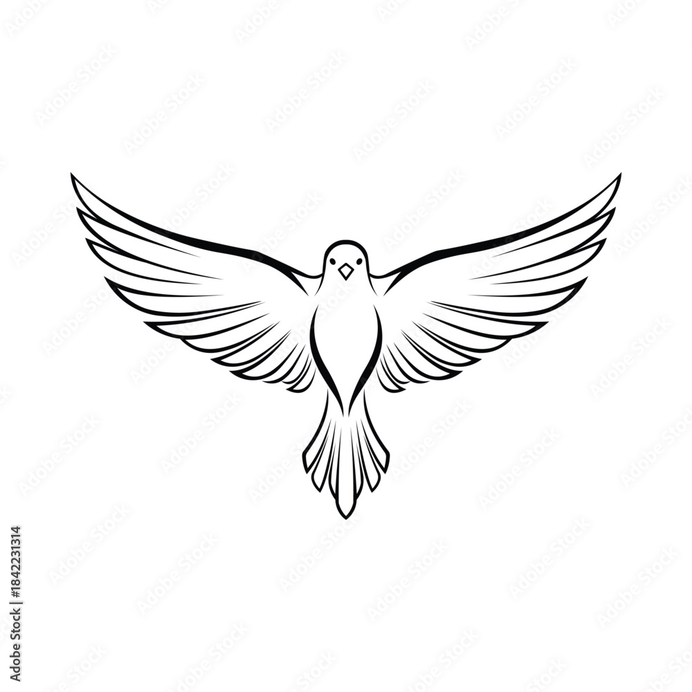 Naklejka premium A black and white illustration of a bird in flight isolated on