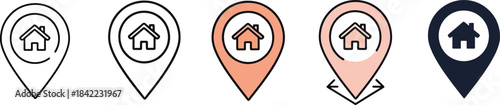 Home Location Pin Icons for Real Estate Map Markers, Property Locator Symbols, House Navigation Pointers, Minimal and Modern Geo Pin Illustrations for Apps and Digital Design