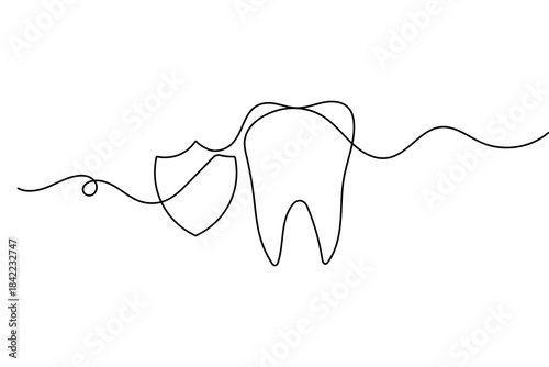 Teeth minimal one line artwork featuring simple outline vector illustration in modern clean style