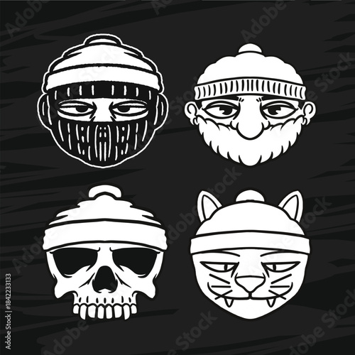 black and white cartoon santaclaus face design style in vector