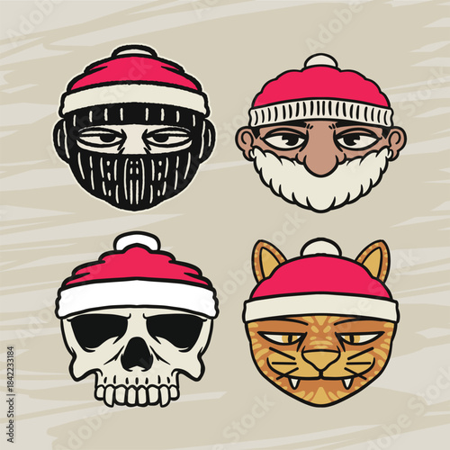 cool cartoon santa portait face design style in vector