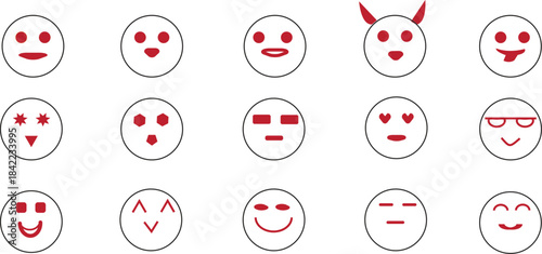 A collection of hand-drawn emoji faces with a variety of expressive moods, including happy, sad, and smiling characters. Presented as a vector illustration.
