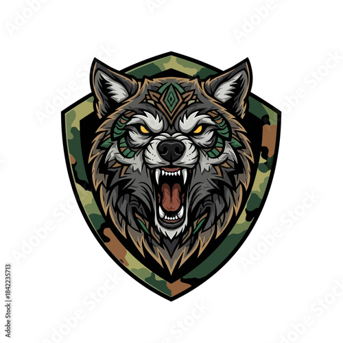 Aggressive Wolf Esport Logo Camouflage Shield