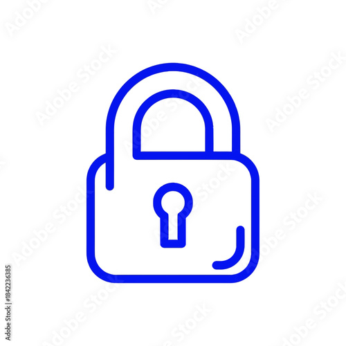 A blue outline padlock icon symbolizing security and access, isolated on a transparent background.