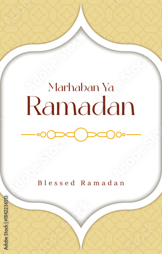 Marhaban ya Ramadan banner design modern simple islamic background.  Luxurious Islamic decoration background.