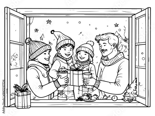 Christmas Celebration with Family Illustration