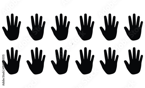 A repeating pattern of black silhouettes of hands arranged in two rows on a white background