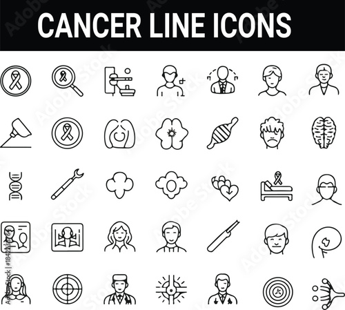 Cancer Icons vector illustration with thin line editable stroke . Cancer icon set.