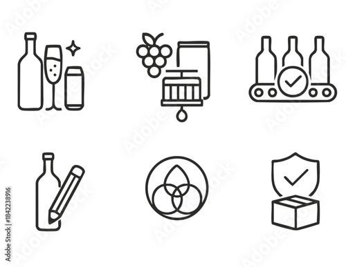 Modern wine industry line icon set