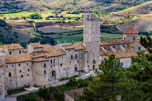 Castel del Monte hill town and stone tower, Abruzzo, Italy