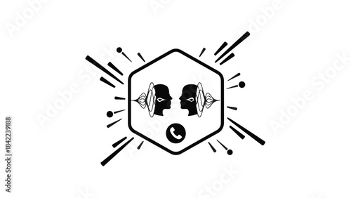 Modern phone and headphones logo with abstract design elements in hexagon shape for music or technology brand identity