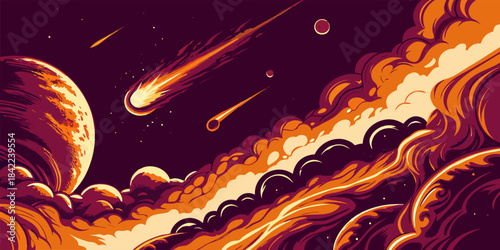 Cosmic Space Scene with Galaxies, Stars and Nebulae