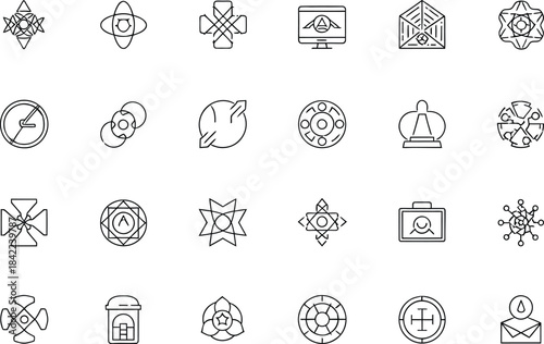 Abstract Geometric Shapes and Symbols Line Icons Collection vector illustration