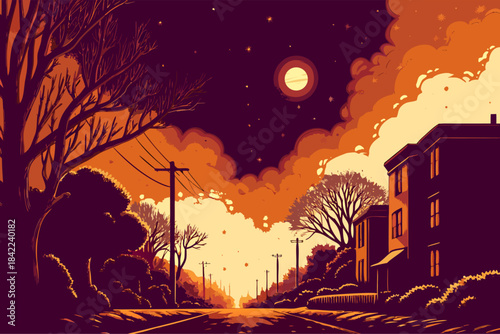 Atmospheric Night Scene with Moonlight and Starry Sky