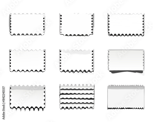 Arrangement of nine vintage photographic film frame edges on black background