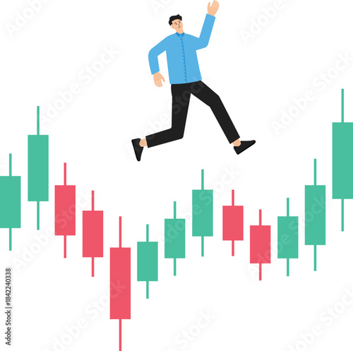 Success trader make profit with investment trading, stock market growth and get rich from Crypto trading concept, businessman investor with money briefcase running on candlestick graph.
