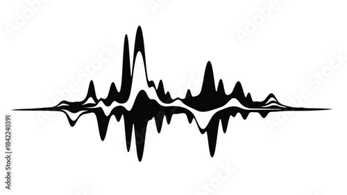 Sound wave audio signal waveform black and white graphic illustration on white background