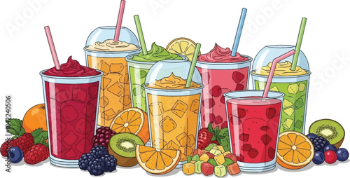 Colorful Fruit Blended Beverages Perfect for a Hot Day Refreshment