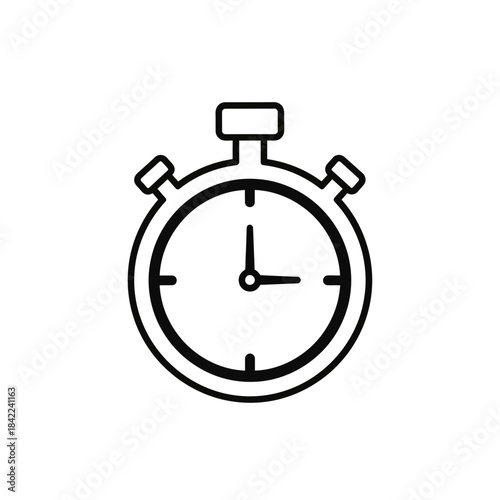 Simple outline of a classic stopwatch with two buttons and a dial, isolated on a transparent background
