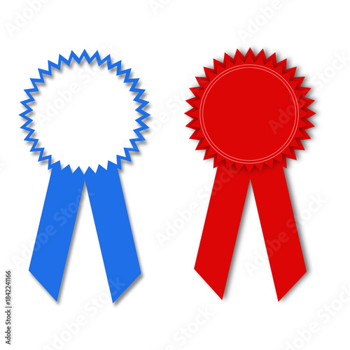 Red and Blue Prize Ribbon Rosette Awards Object