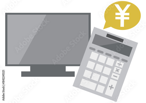 テレビの電気代をイメージしたテレビと電卓のイラスト素材