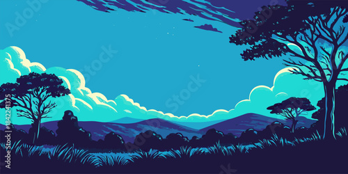 Dramatic Dusk Sky with Silhouette Landscape at Twilight