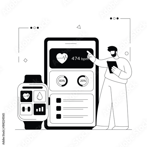 Health Tracker Vector Outline Illustration EPS 10 File