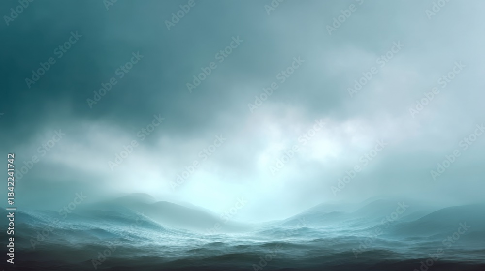Fototapeta premium Serene Ocean Waves Under Dramatic Cloudy Sky Captured in Soft Pastel Tones for Tranquil and Calming Background or Mood Setting