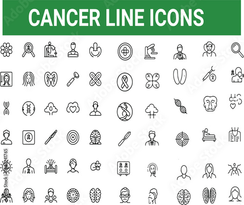 Cancer Icons vector illustration with thin line editable stroke . Cancer icon set.