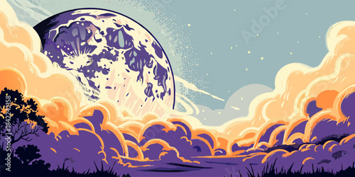 Dramatic Supermoon Rising Over Silhouetted Landscape at Night