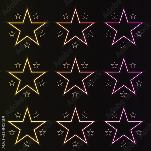 A glowing pattern of neon stars creating an abstract background with a vibrant color shift