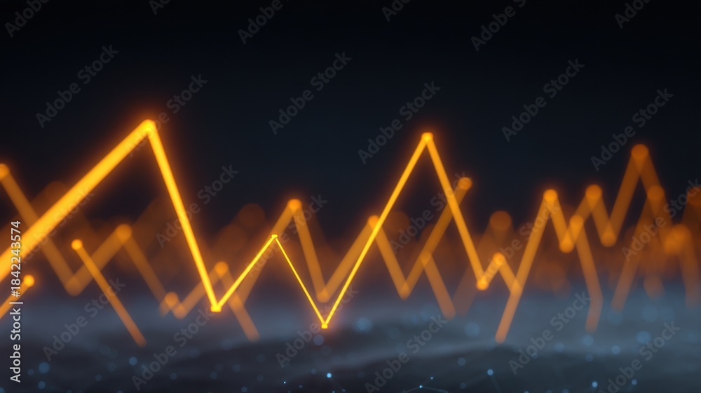 Obraz premium Abstract Digital Graph with Orange Lines and Pulsating Movement against Dark Background Representing Growth, Data Trends, and Financial Analysis