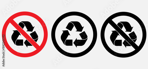 Recycle and recycling not allow sign in grey background, recycling icon, no recycle icon, sign, symbol, vector illustration.	