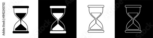 Minimalist Graphic Icons of Sand Timers Measuring Time on a Dark Background
