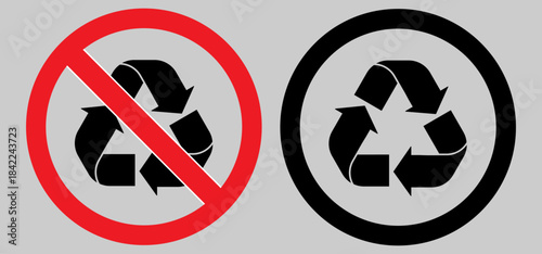 Recycle and recycling not allow sign in grey background, recycling icon, no recycle icon, sign, symbol, vector illustration.	