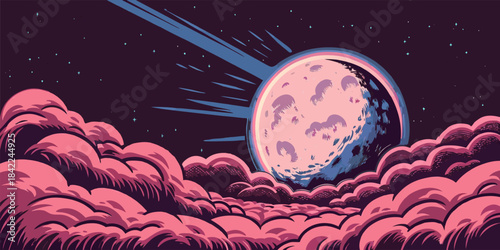 Full Moon Glowing in Night Sky with Detailed Lunar Surface