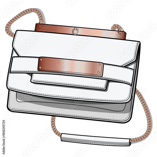 Satchel bag technical flat drawing vector mockup illustration.