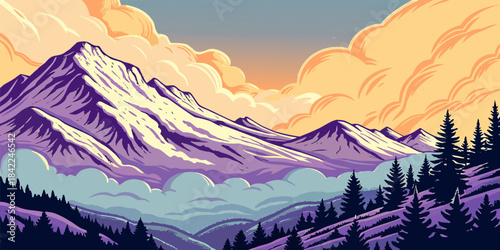 Majestic Snow-Capped Mountain Peaks at Sunrise
